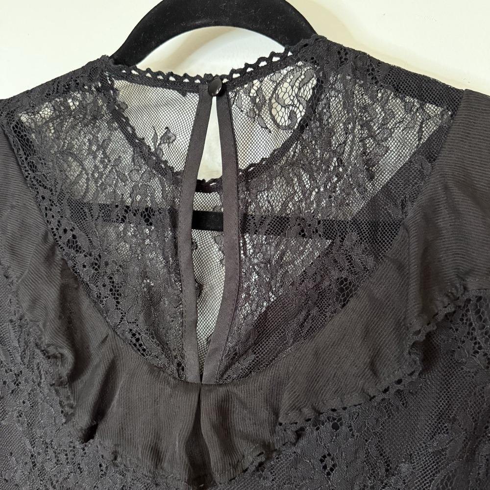 Black Lace Mini Dress Women's Medium Black Whimsigoth Grunge Steampunk Witchy - Picture 3 of 9